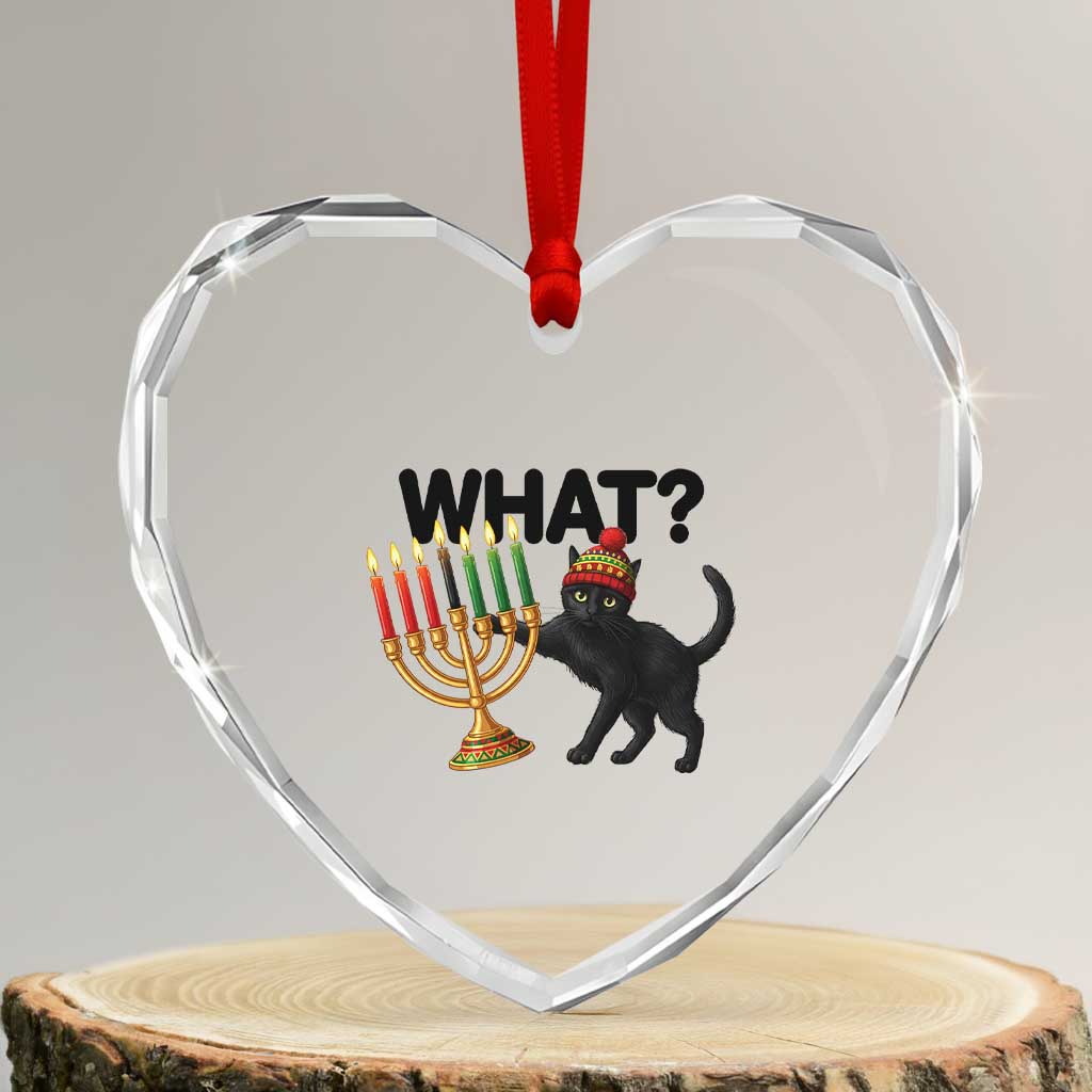 Funny Black Cat Chaos Kwanzaa Kinara Candle Heart Crystal Glass Ornament African Heritage Gift - Wonder Print Shop