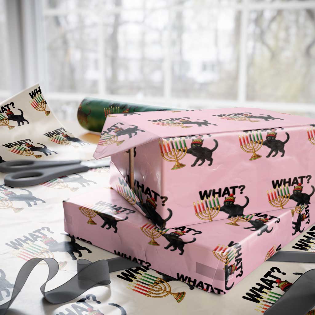 Funny Black Cat Chaos Kwanzaa Kinara Candle Wrapping Paper Roll African Heritage Gift - Wonder Print Shop