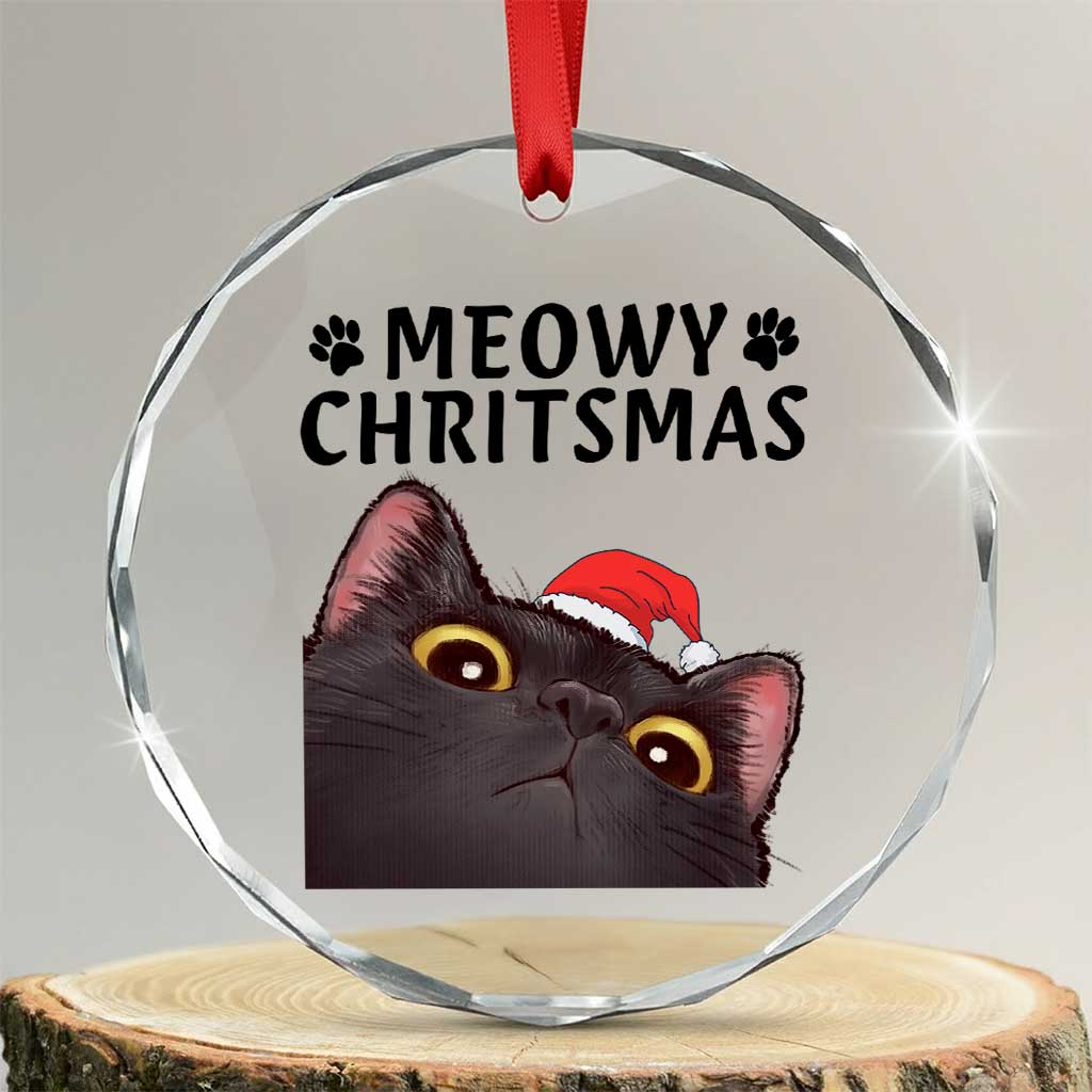 Funny Black Cat Christmas Crystal Glass Ornament Cute Kitty Xmas - Wonder Print Shop