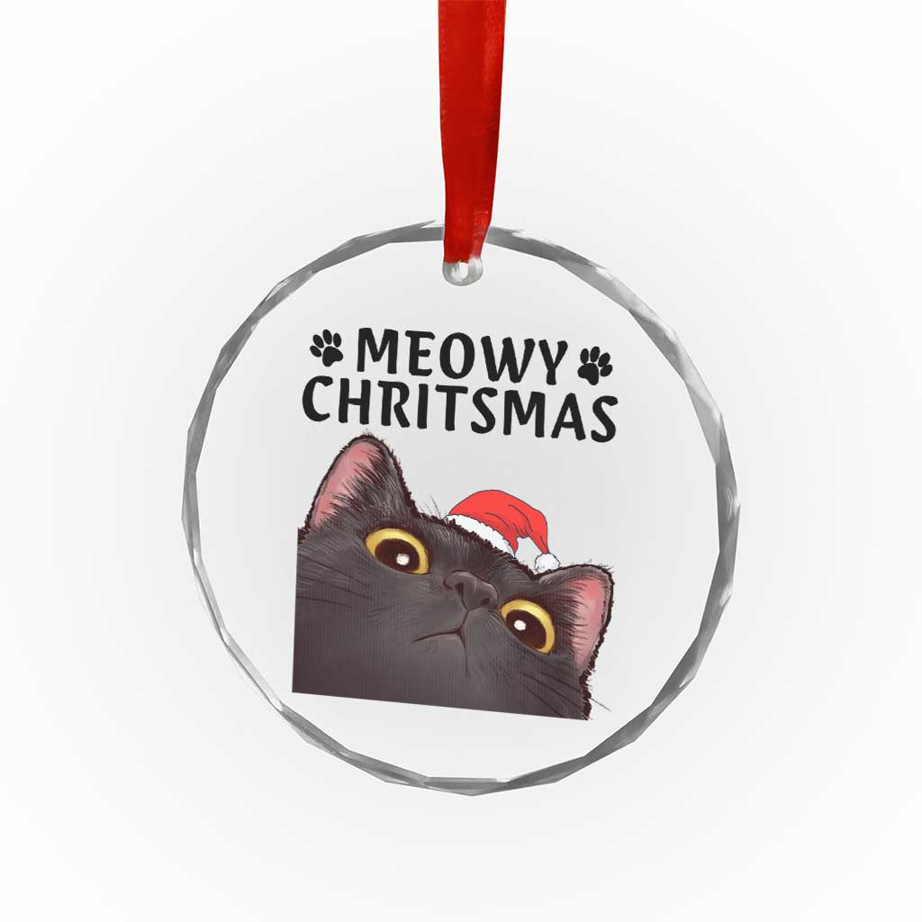 Funny Black Cat Christmas Crystal Glass Ornament Cute Kitty Xmas - Wonder Print Shop