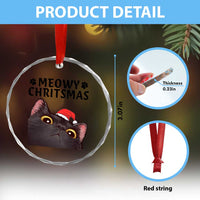 Funny Black Cat Christmas Crystal Glass Ornament Cute Kitty Xmas - Wonder Print Shop