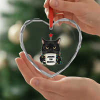 Funny Black Cat Christmas Heart Crystal Glass Ornament Judging You Silently - Wonder Print Shop