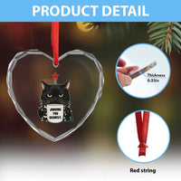 Funny Black Cat Christmas Heart Crystal Glass Ornament Judging You Silently - Wonder Print Shop