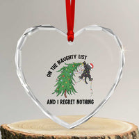 Funny Black Cat Christmas Heart Crystal Glass Ornament On the Naughty List And I Regret Nothing - Wonder Print Shop