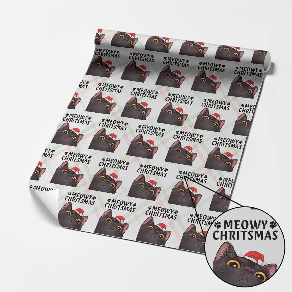 Funny Black Cat Christmas Wrapping Paper Roll Cute Kitty Xmas - Wonder Print Shop