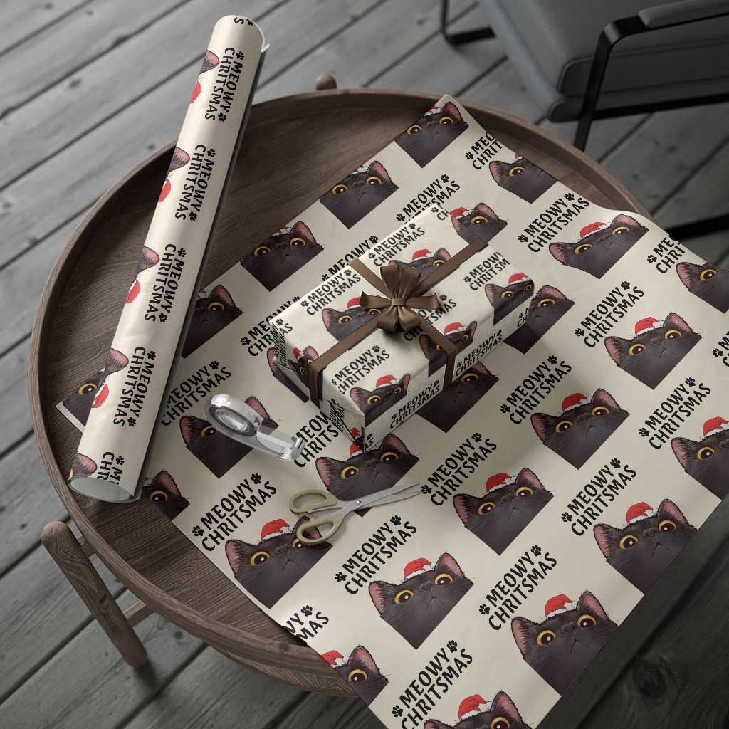 Funny Black Cat Christmas Wrapping Paper Roll Cute Kitty Xmas - Wonder Print Shop