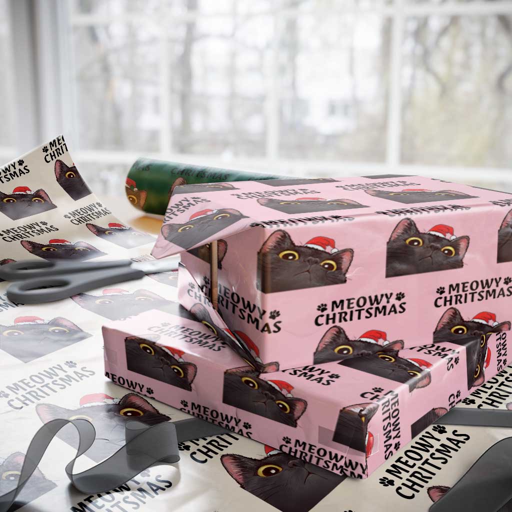 Funny Black Cat Christmas Wrapping Paper Roll Cute Kitty Xmas - Wonder Print Shop