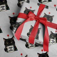 Funny Black Cat Christmas Wrapping Paper Roll Judging You Silently - Wonder Print Shop