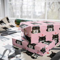 Funny Black Cat Christmas Wrapping Paper Roll Judging You Silently - Wonder Print Shop