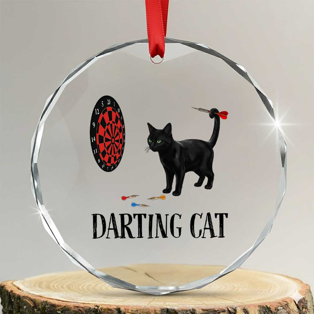 Funny Black Cat Darts Player Crystal Glass Ornament Darting Cat Dartist Gift - Wonder Print Shop
