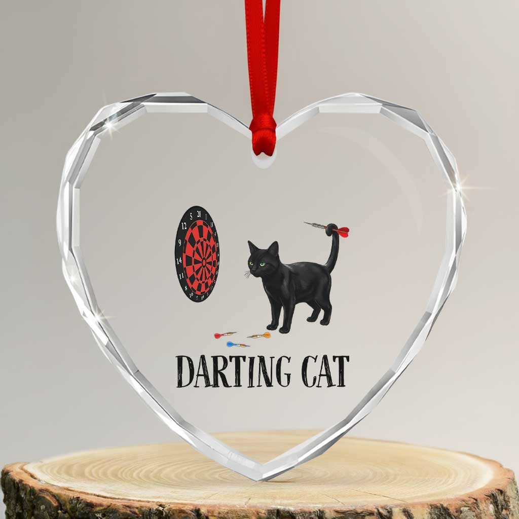Funny Black Cat Darts Player Heart Crystal Glass Ornament Darting Cat Dartist Gift - Wonder Print Shop