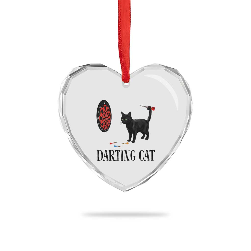 Funny Black Cat Darts Player Heart Crystal Glass Ornament Darting Cat Dartist Gift - Wonder Print Shop