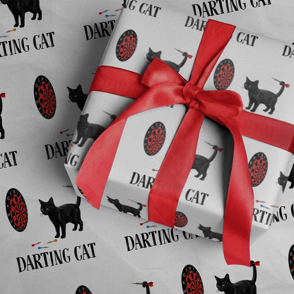 Funny Black Cat Darts Player Wrapping Paper Roll Darting Cat Dartist Gift - Wonder Print Shop