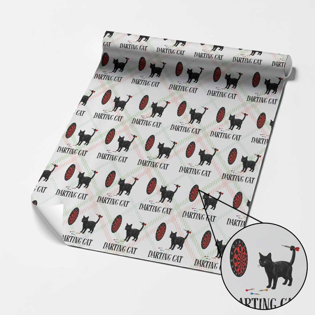 Funny Black Cat Darts Player Wrapping Paper Roll Darting Cat Dartist Gift - Wonder Print Shop