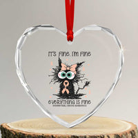 Funny Black Cat Endometrial Cancer Awareness Heart Crystal Glass Ornament Its Fine Im Fine Everything Is Fine
