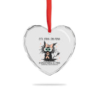 Funny Black Cat Endometrial Cancer Awareness Heart Crystal Glass Ornament Its Fine Im Fine Everything Is Fine