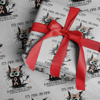 Funny Black Cat Endometrial Cancer Awareness Wrapping Paper Roll Its Fine Im Fine Everything Is Fine