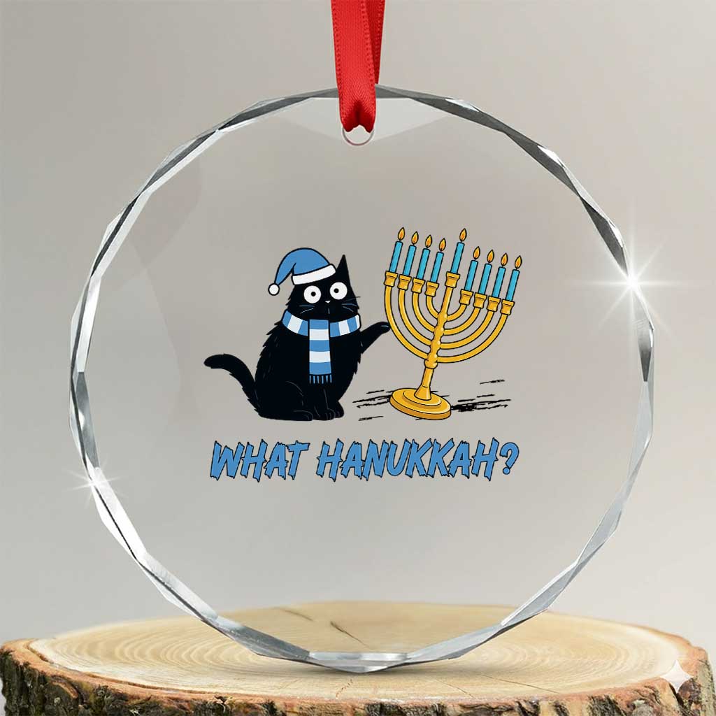 Funny Black Cat Hanukkah Chanukah Crystal Glass Ornament - Wonder Print Shop