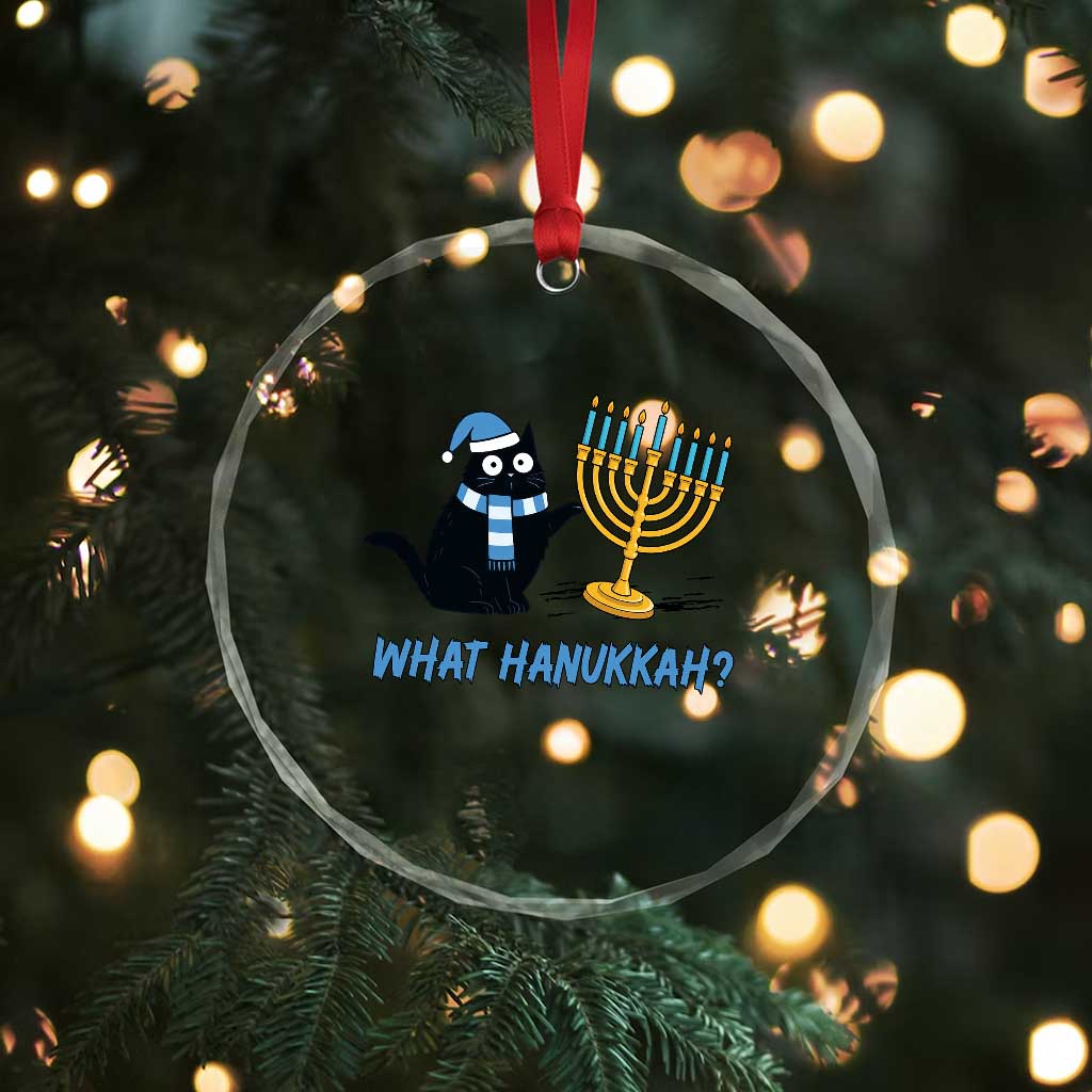 Funny Black Cat Hanukkah Chanukah Crystal Glass Ornament - Wonder Print Shop