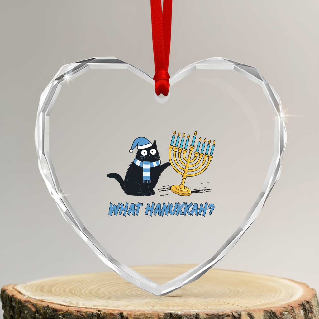 Funny Black Cat Hanukkah Chanukah Heart Crystal Glass Ornament - Wonder Print Shop