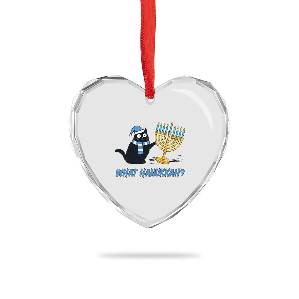 Funny Black Cat Hanukkah Chanukah Heart Crystal Glass Ornament - Wonder Print Shop