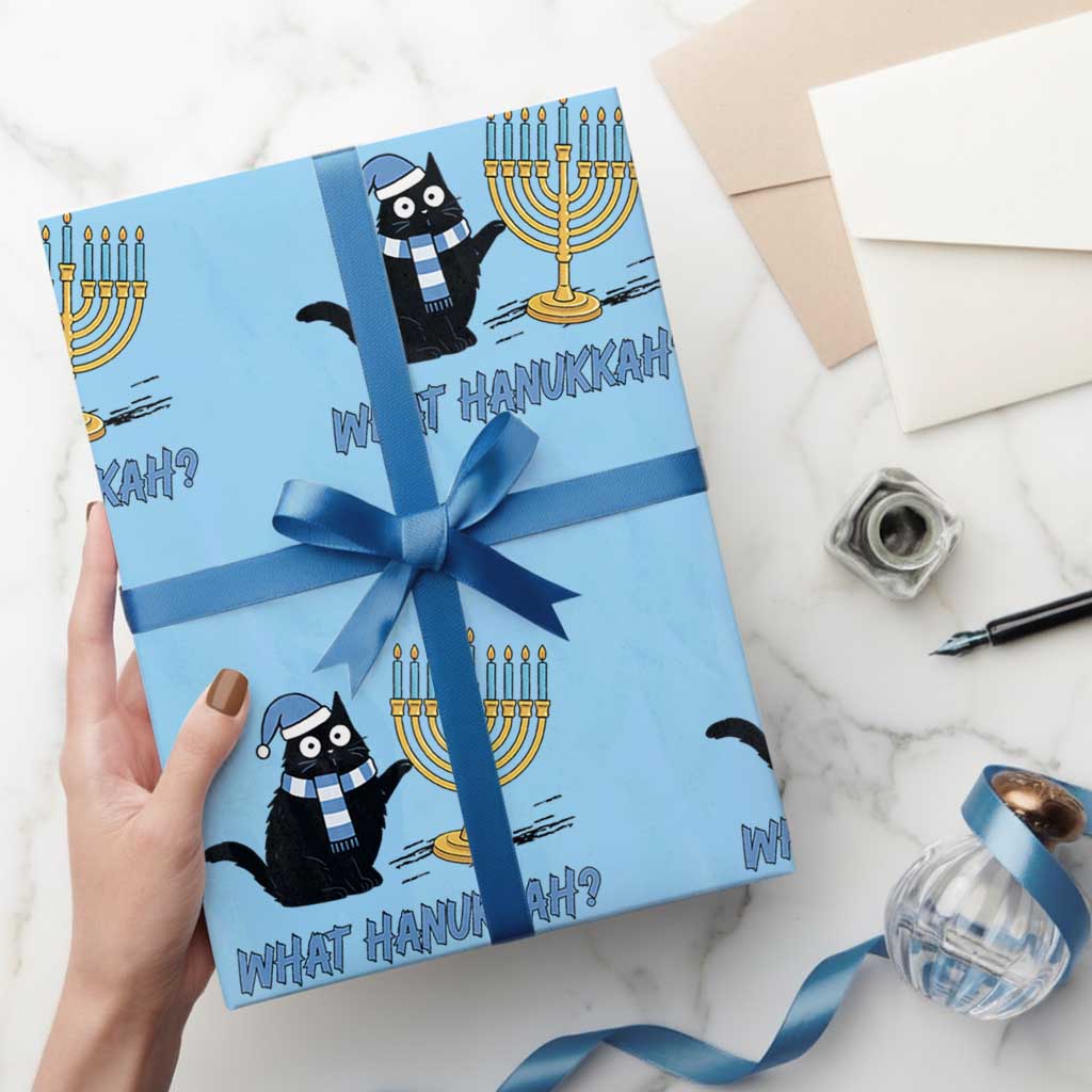Funny Black Cat Hanukkah Chanukah Wrapping Paper Roll - Wonder Print Shop