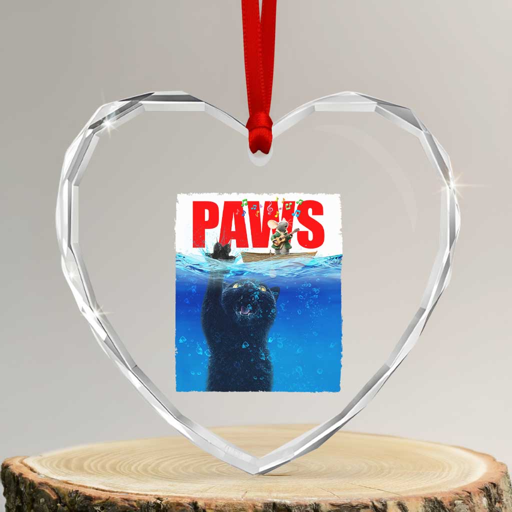 Funny Black Cat Heart Crystal Glass Ornament PAWS Parody Kitten Mouse Humorous - Wonder Print Shop
