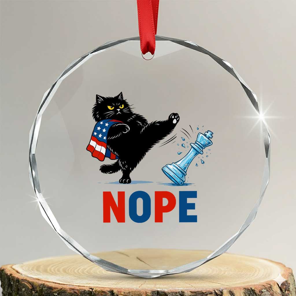 Funny Black Cat Kicks The Icy Chess Piece Nope Crystal Glass Ornament