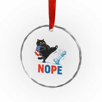 Funny Black Cat Kicks The Icy Chess Piece Nope Crystal Glass Ornament