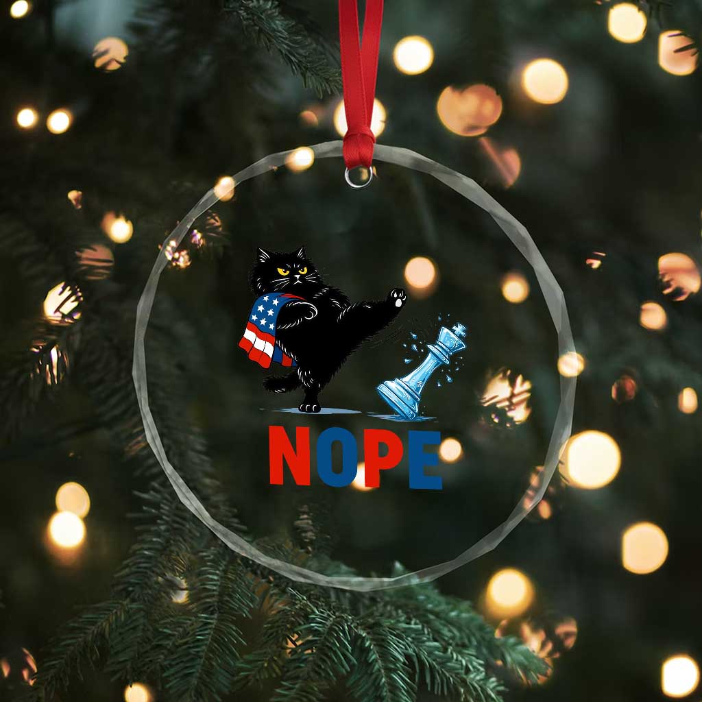 Funny Black Cat Kicks The Icy Chess Piece Nope Crystal Glass Ornament