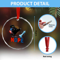 Funny Black Cat Kicks The Icy Chess Piece Nope Crystal Glass Ornament