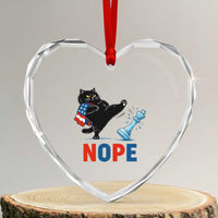 Funny Black Cat Kicks The Icy Chess Piece Nope Heart Crystal Glass Ornament
