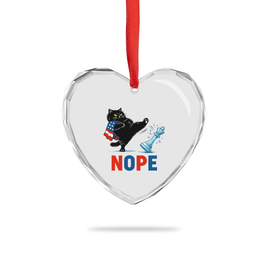 Funny Black Cat Kicks The Icy Chess Piece Nope Heart Crystal Glass Ornament