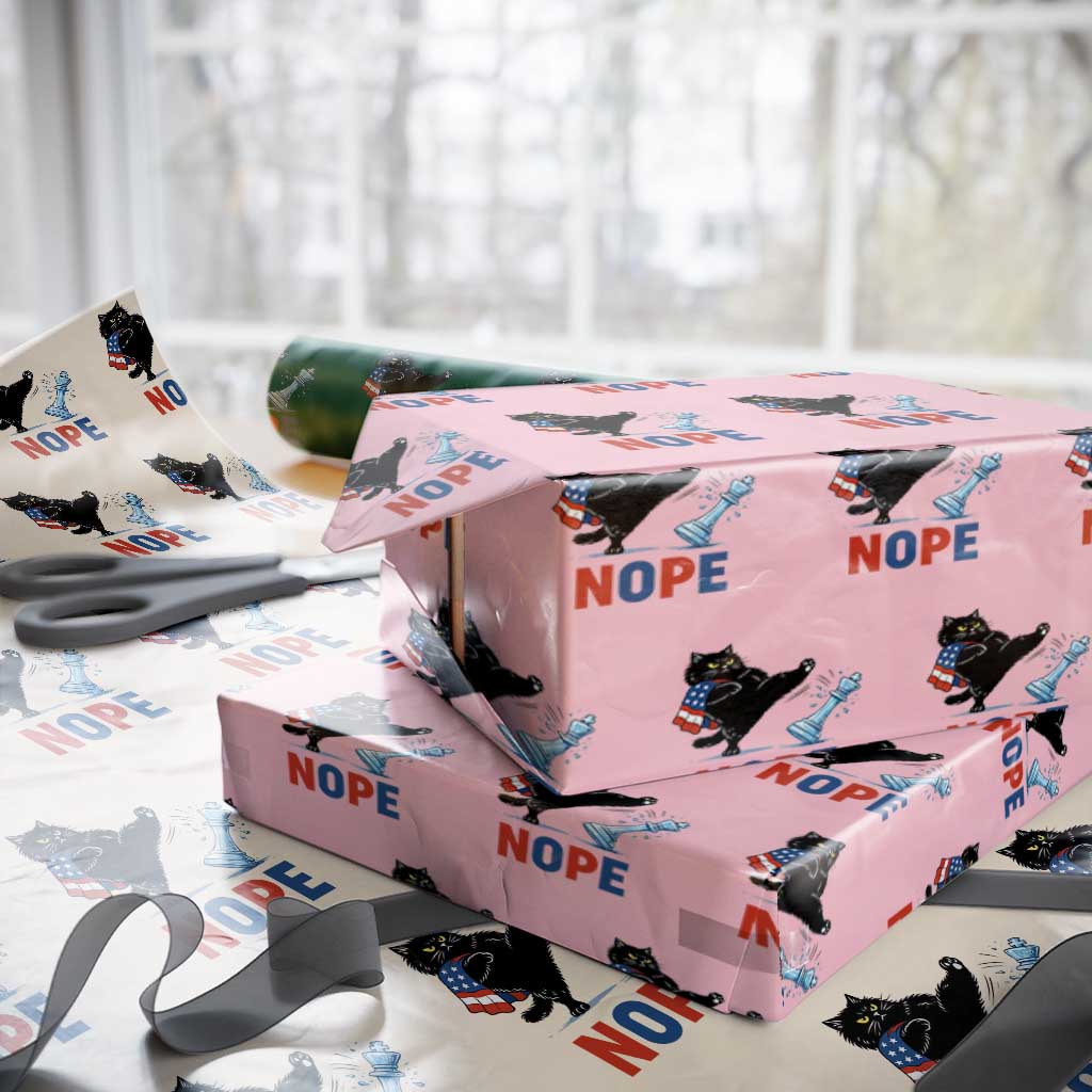 Funny Black Cat Kicks The Icy Chess Piece Nope Wrapping Paper Roll