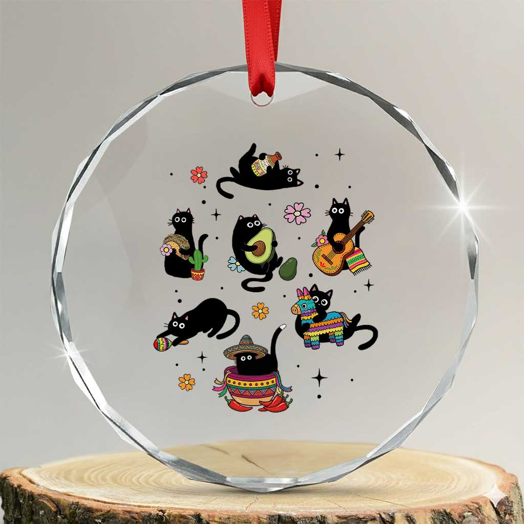 Funny Black Cat Lover Cinco De Mayo Crystal Glass Ornament Mexican Fiesta Gift