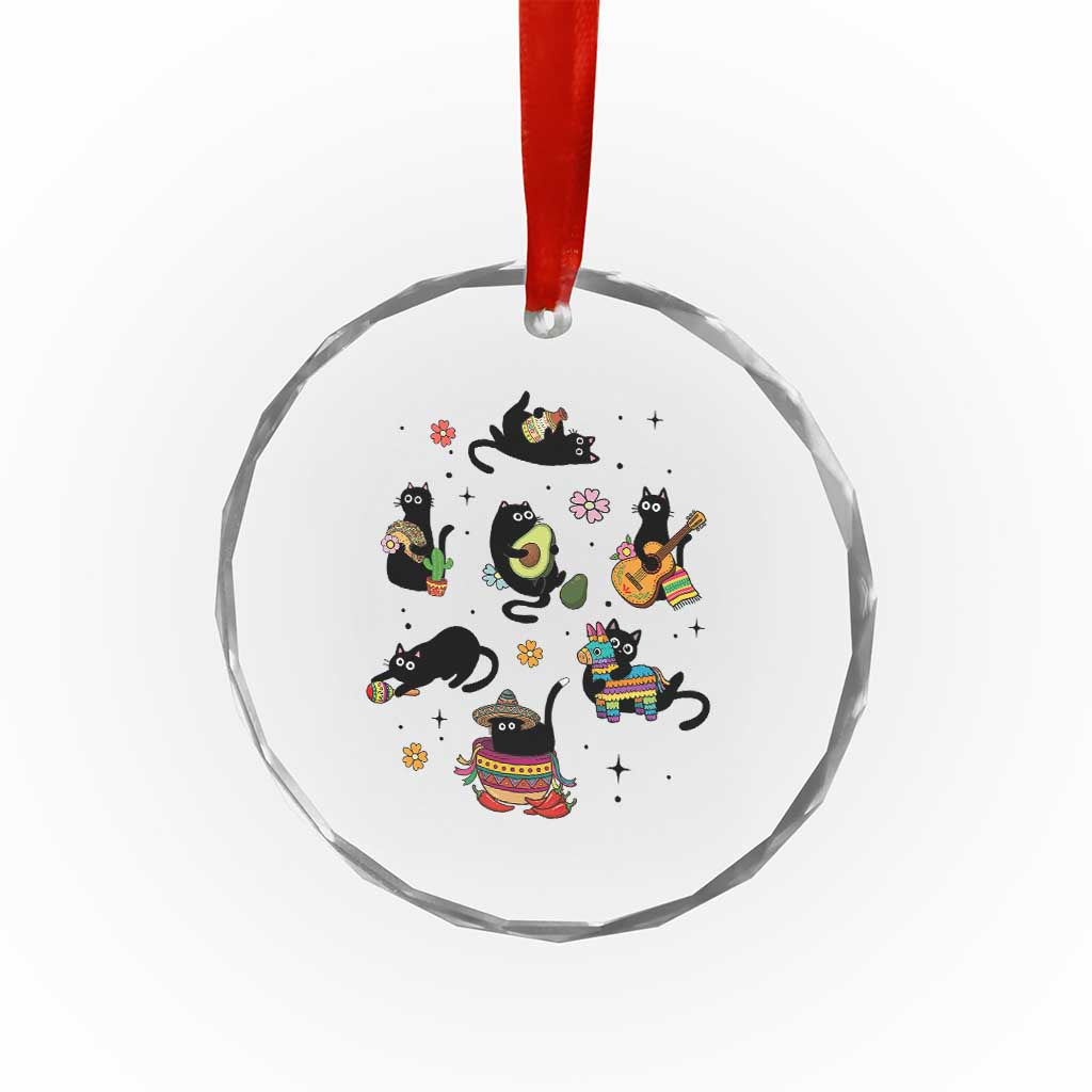 Funny Black Cat Lover Cinco De Mayo Crystal Glass Ornament Mexican Fiesta Gift