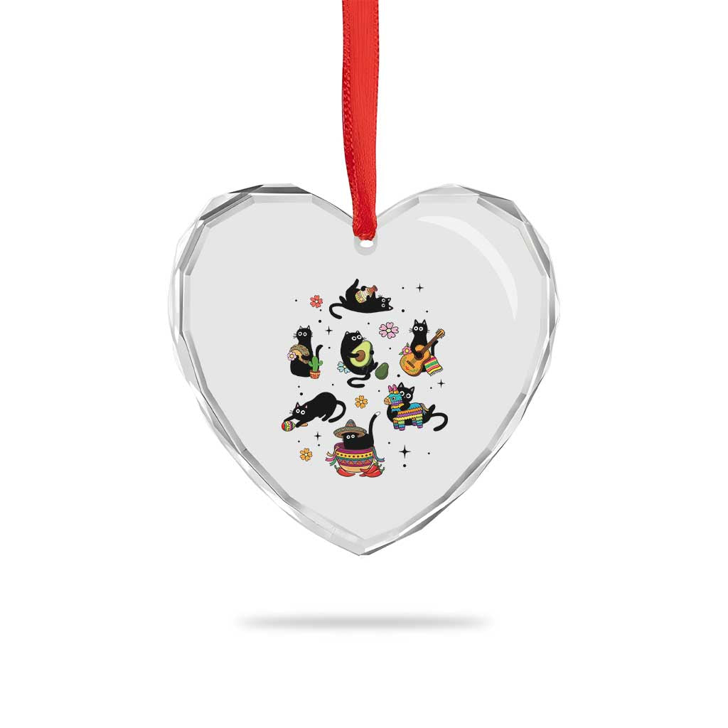 Funny Black Cat Lover Cinco De Mayo Heart Crystal Glass Ornament Mexican Fiesta Gift