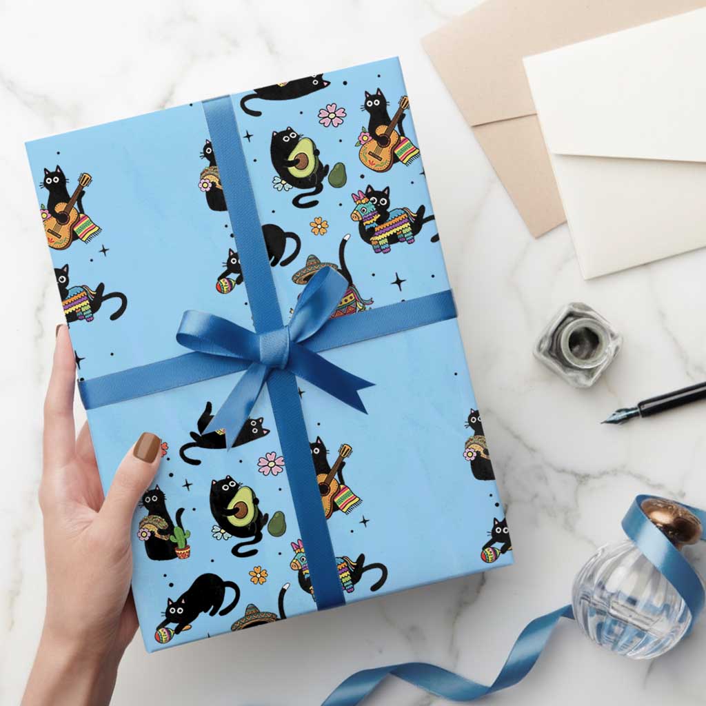 Funny Black Cat Lover Cinco De Mayo Wrapping Paper Roll Mexican Fiesta Gift