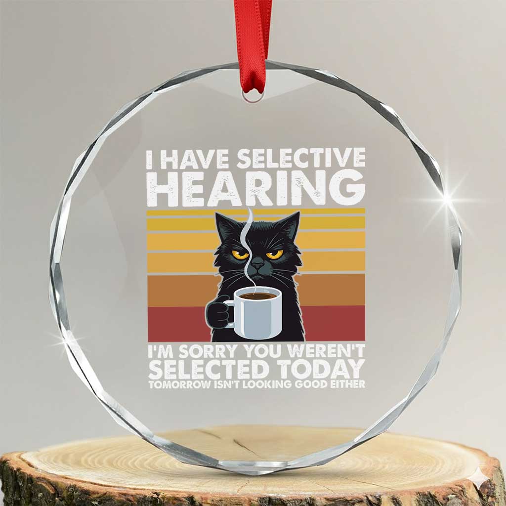 Funny Black Cat Meme Crystal Glass Ornament I Have Selective Hearing You Were Not Selected Today - Wonder Print Shop