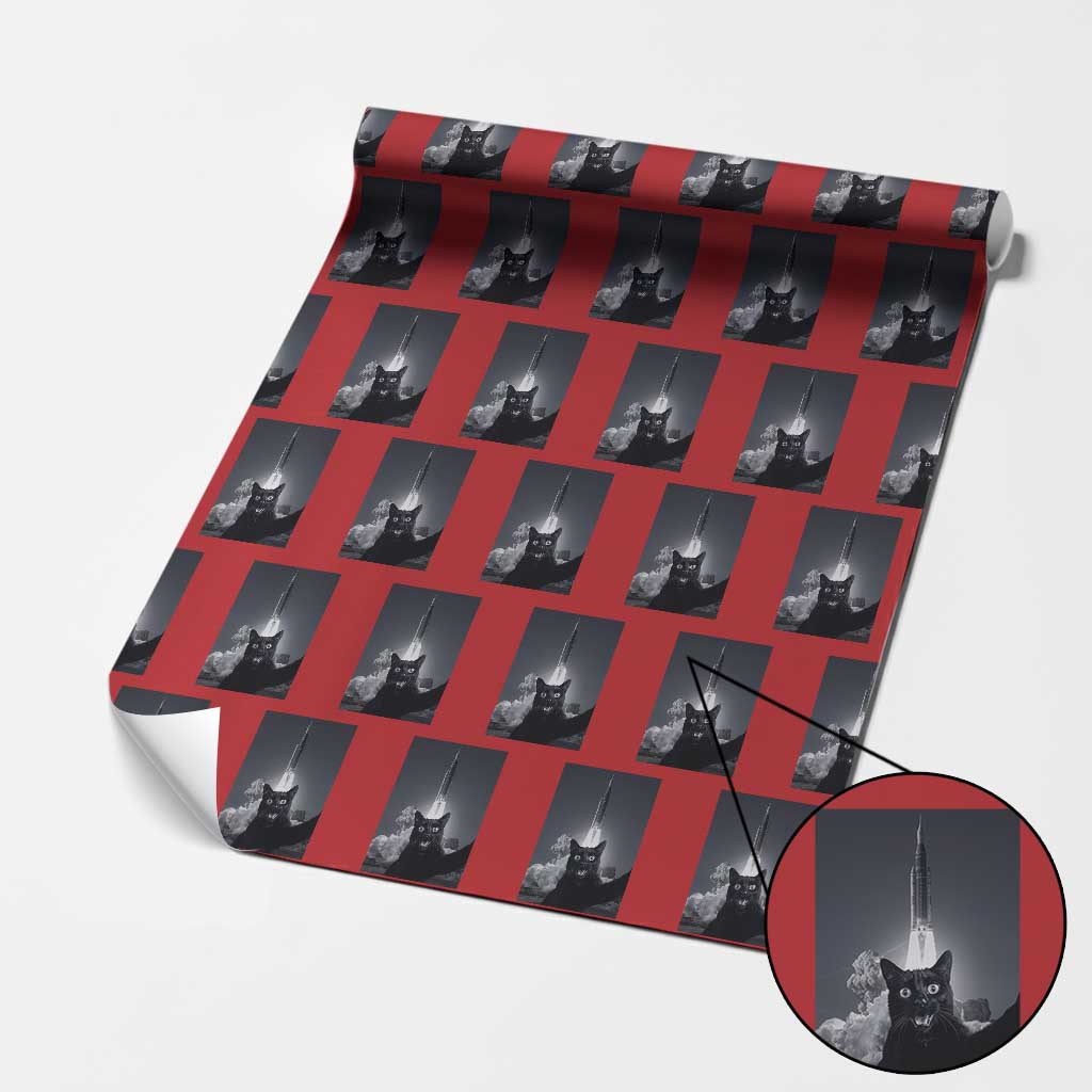 Funny Black Cat Selfie Wrapping Paper Roll Back To The Moon Mission 2026