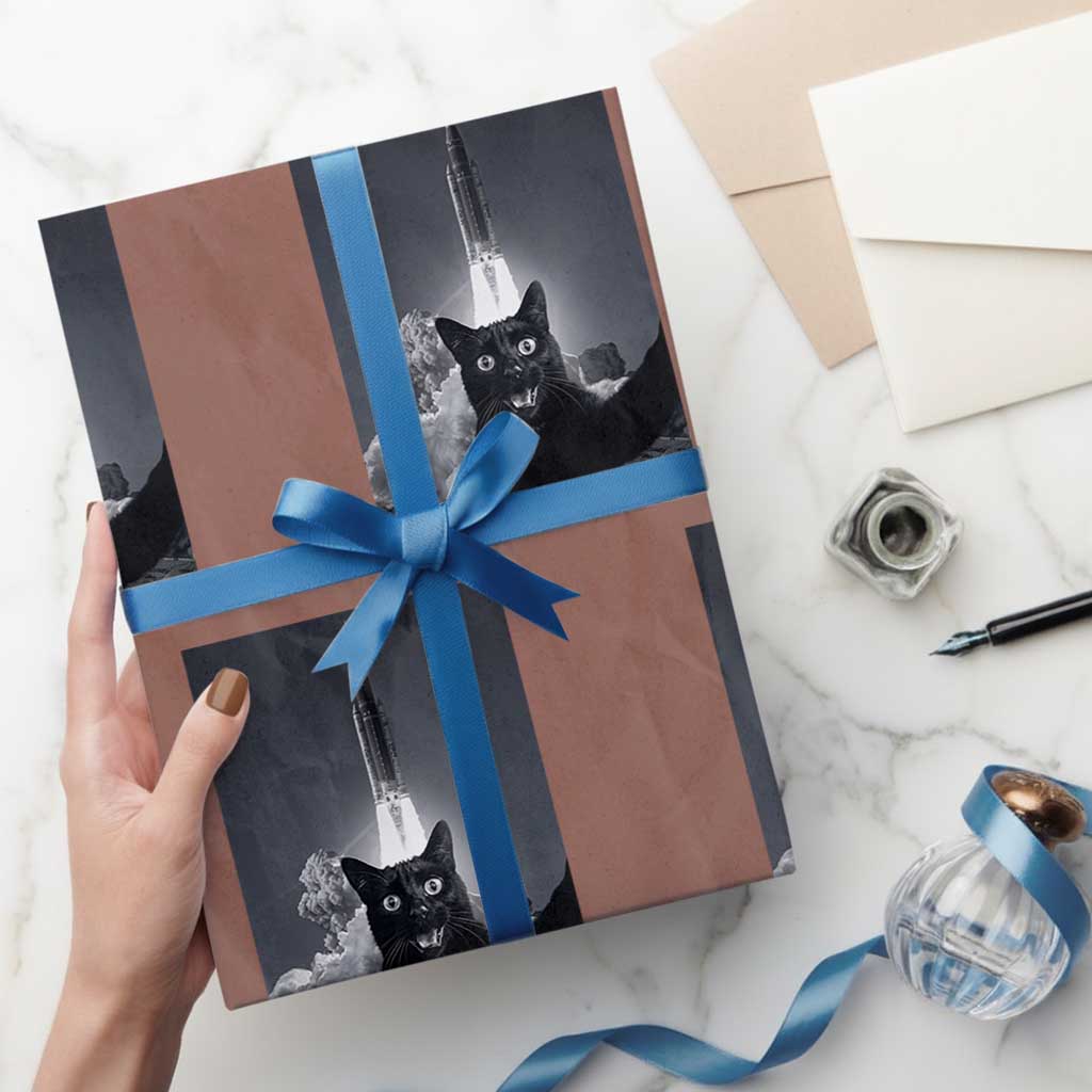 Funny Black Cat Selfie Wrapping Paper Roll Back To The Moon Mission 2026