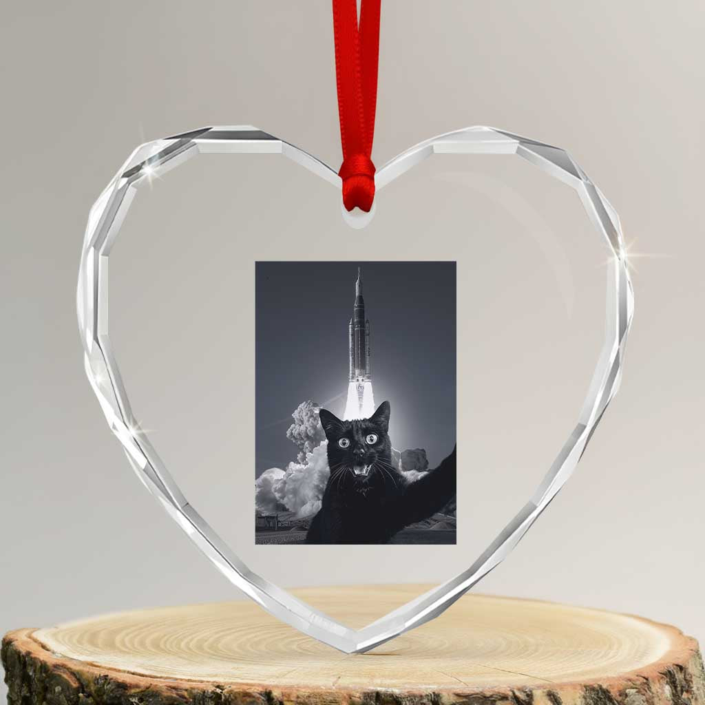 Funny Black Cat Selfie Heart Crystal Glass Ornament Back To The Moon Mission 2026