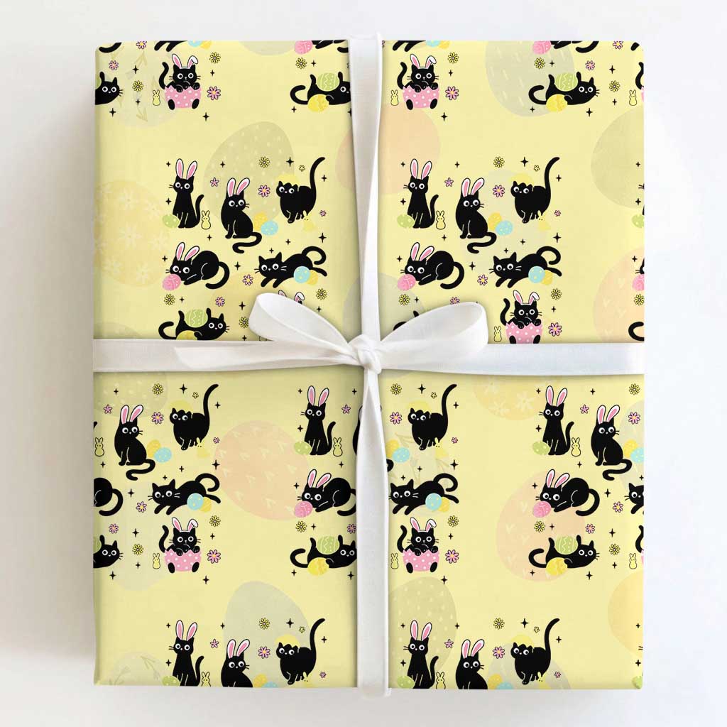 Funny Black Cat With Bunny Eggs Easter Day Wrapping Paper Roll