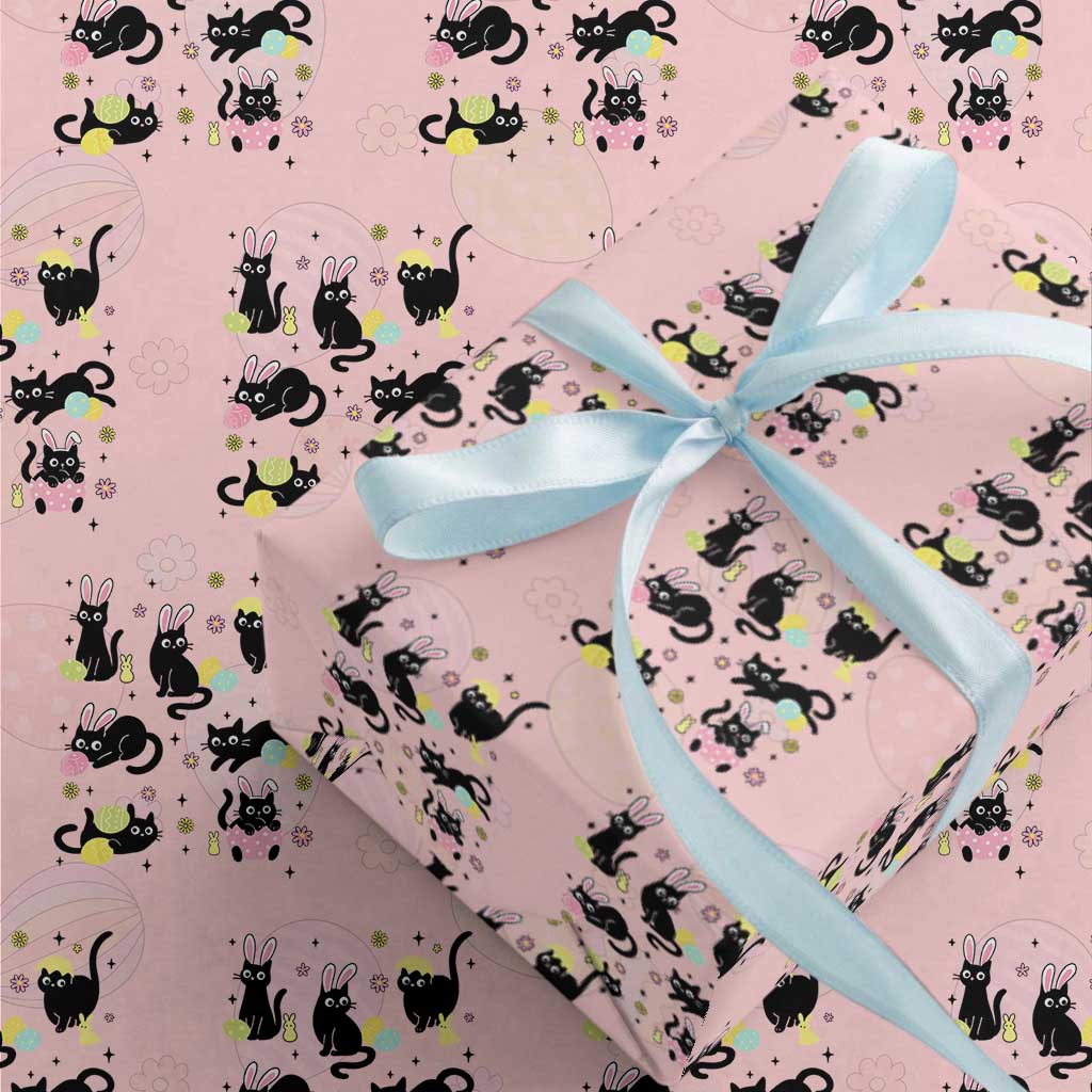 Funny Black Cat With Bunny Eggs Easter Day Wrapping Paper Roll