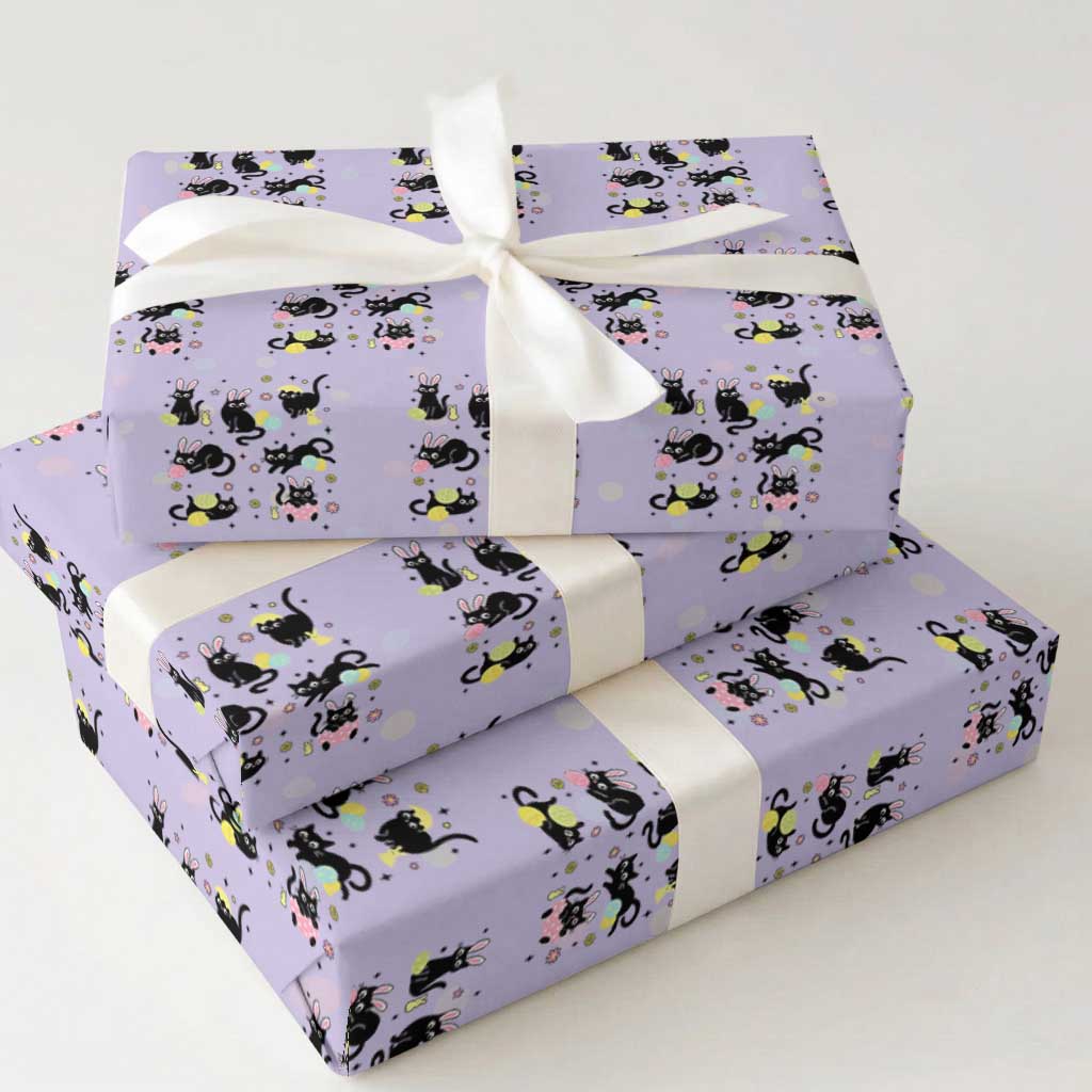 Funny Black Cat With Bunny Eggs Easter Day Wrapping Paper Roll