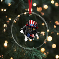 Funny Black Cat With Uncle Sam Hat Crystal Glass Ornament Patriotic Pet Lover