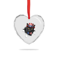 Funny Black Cat With Uncle Sam Hat Heart Crystal Glass Ornament Patriotic Pet Lover