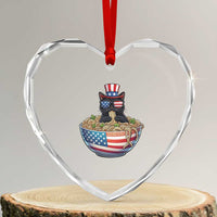 Funny Black Cats Eat Ramen Heart Crystal Glass Ornament American Flag 4th Of July