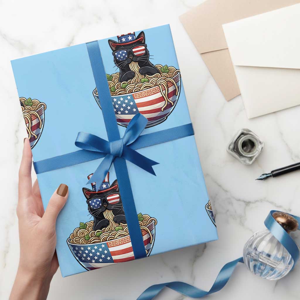Funny Black Cats Eat Ramen Wrapping Paper Roll American Flag 4th Of July