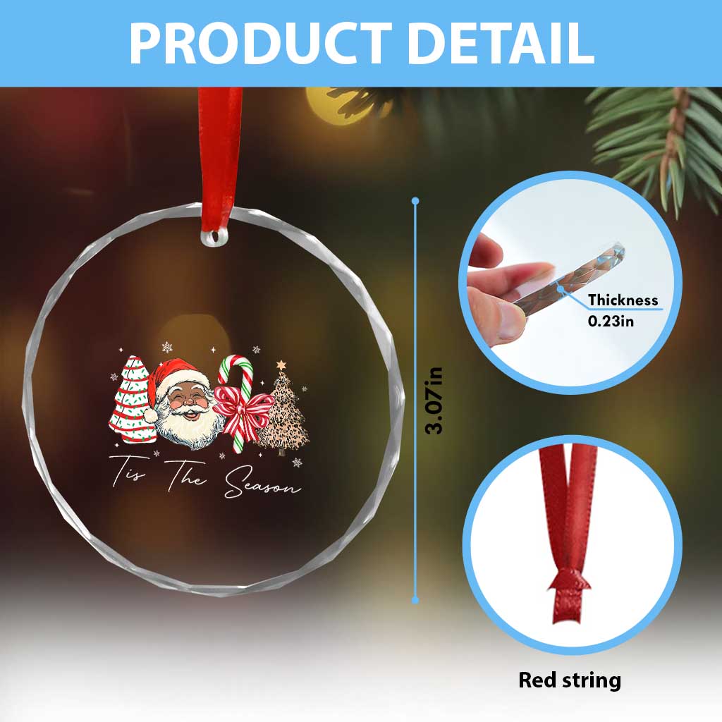 Funny Black Christmas Crystal Glass Ornament Tis The Season African American Santa - Wonder Print Shop